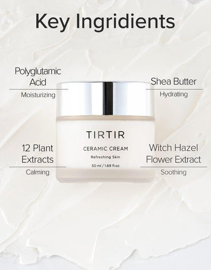 Ceramic Cream | Deep Moisturizer for Glass Skin, Polyglutamic Acid, Centella Asiatica Extract, Strong Skin Barrier, Lightweight, Mild, Nature Derived Ingredients, Dry Skin, Korean Skincare