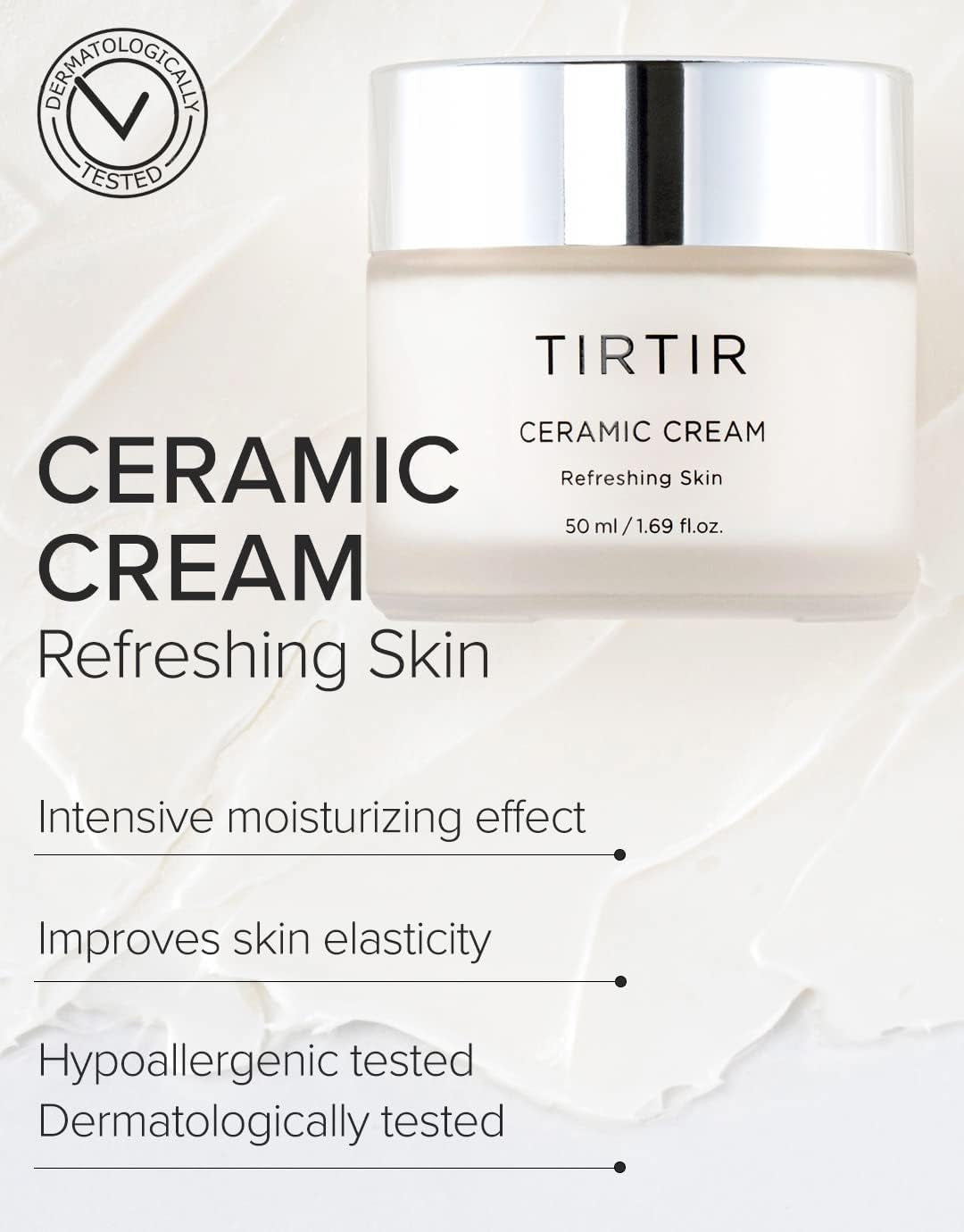 Ceramic Cream | Deep Moisturizer for Glass Skin, Polyglutamic Acid, Centella Asiatica Extract, Strong Skin Barrier, Lightweight, Mild, Nature Derived Ingredients, Dry Skin, Korean Skincare